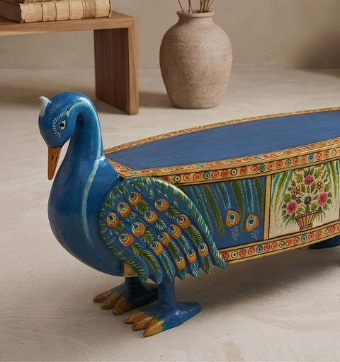 Hand Painted Blue Swan Bench with Crackle Finish