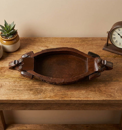 Double Headed Wooden & Brass Handcrafted Elephant Tray