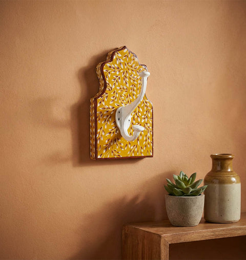 Hand-Painted Wooden Wall Hook Set of 3 with Folk Art Design