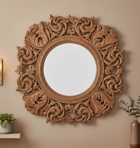 Wooden Carved Mandala Floral Mirror Frame