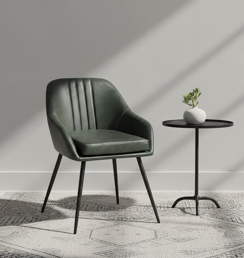 Dark Olive Green Leather Lounge Chair with Iron Legs