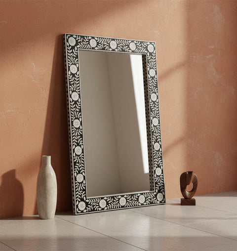 Luxury Indian-Inspired Mother of Pearl Floral Mirror Frame