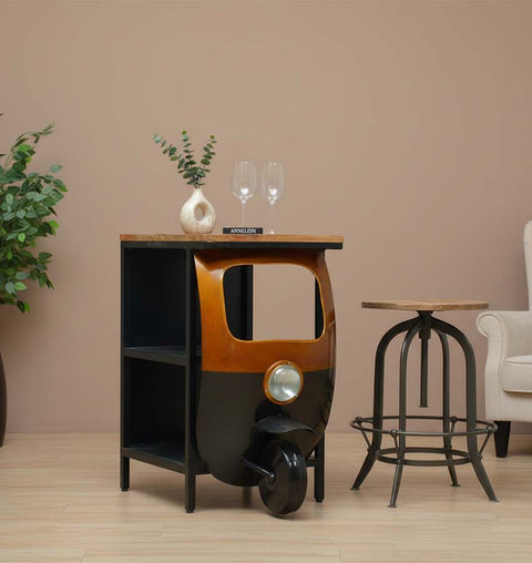 Quirky Tuk-Tuk Bar Table in Iron with Compact Storage