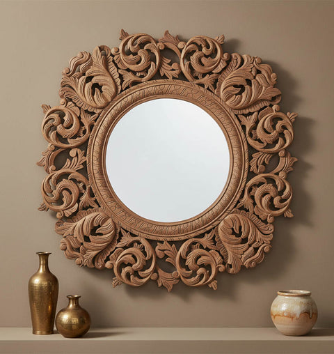 Wooden Carved Mandala Floral Mirror Frame