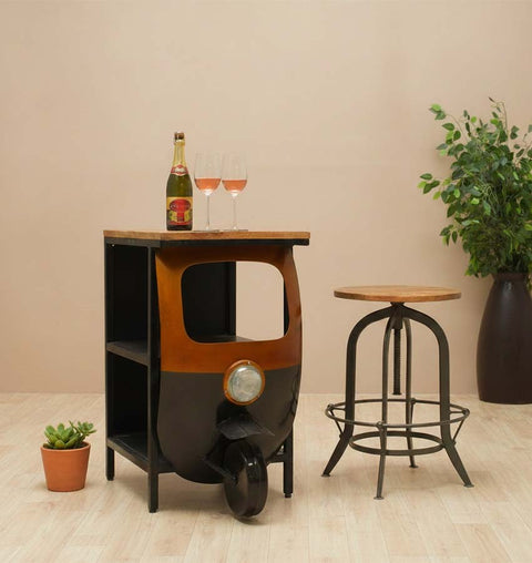 Quirky Tuk-Tuk Bar Table in Iron with Compact Storage
