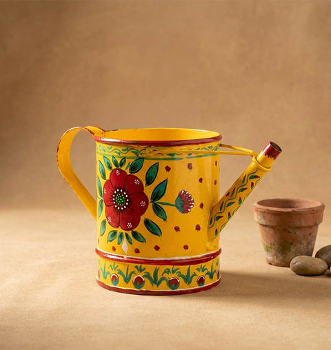 Hand-Painted Iron Watering Can – Indian Folk Art