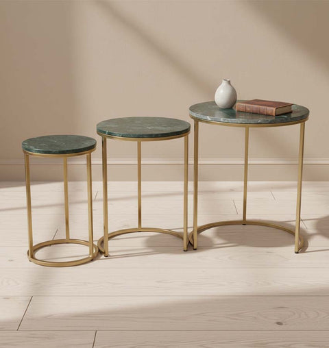 Marble Top Round Nesting Table Set of 3 With Iron Legs