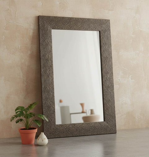 Contemporary Rectangular Wooden Brass Fitted Mirror Frame