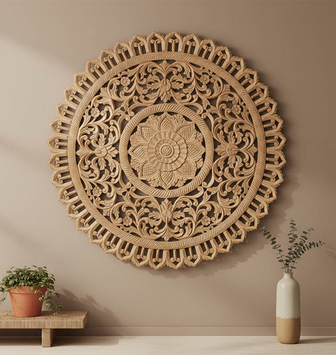 Floral Wooden Carved Wall Panel