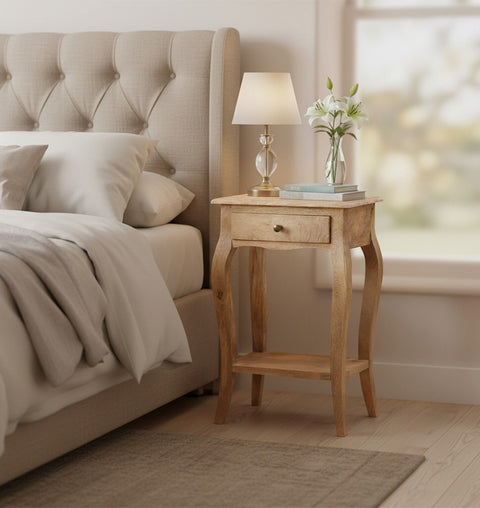 Classic & Timeless Wooden Bedside Table Curved Legs & Drawer - Simply Home