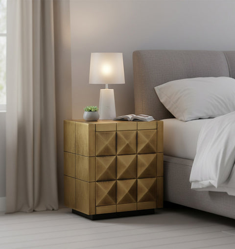 Diamond-Embossed Brass Single Door Bedside Table - Simply Home