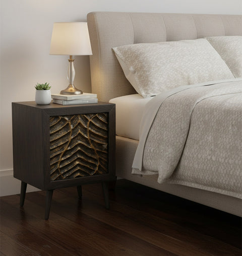 Ember Ridge Carved Wooden Bedside