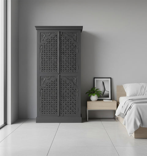 Wooden Carved 4 Door Almirah - Simply Home