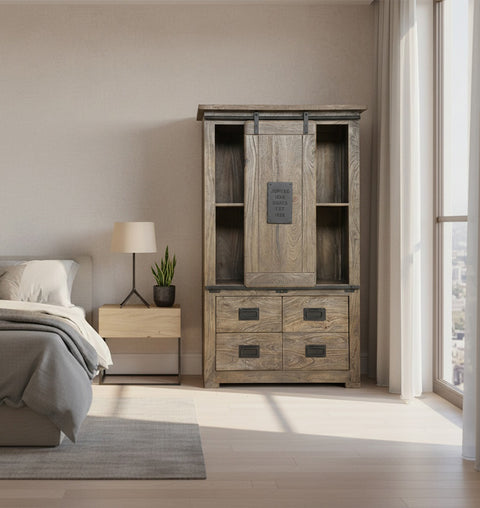 Modern Slider Door 4 Drawer Almirah with Metal Details - Simply Home