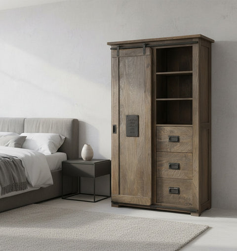 Modern Slider Door 3 Drawer Almirah with Metal Details - Simply Home