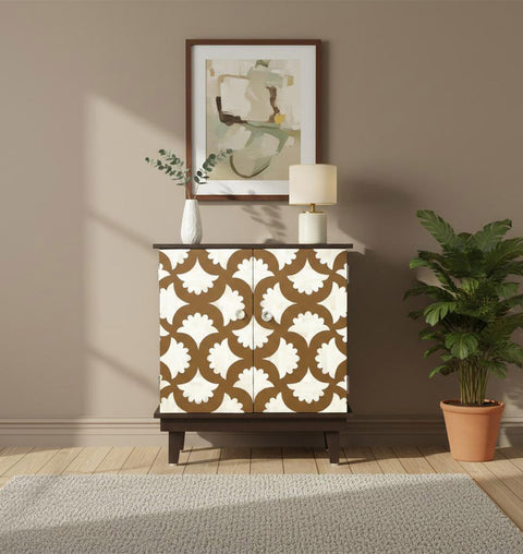 Geometric Pattern Wooden Inlay 2 Door Cabinet