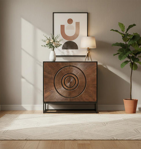 Mid-Century Modern Wooden 2 Door Cabinet with Metal Legs