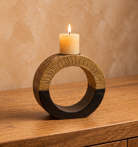 Viraasat Wooden Brass Candle Stand Set of 3
