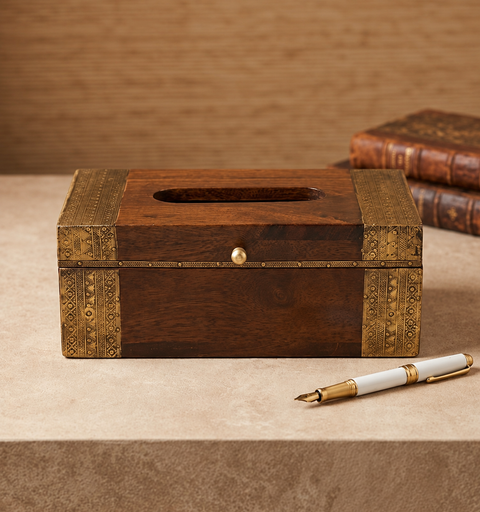 Kesar Handcrafted Wooden Tissue Box