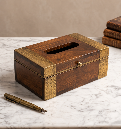 Kesar Handcrafted Wooden Tissue Box