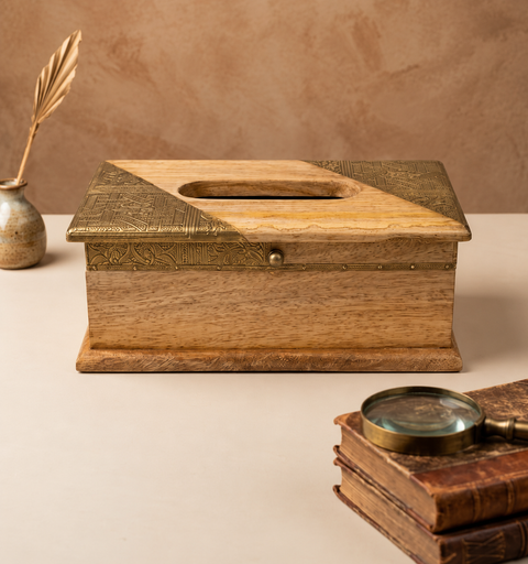 Kesar Handcrafted Wooden Tissue Box