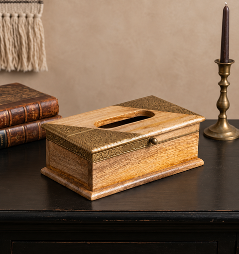 Kesar Handcrafted Wooden Tissue Box