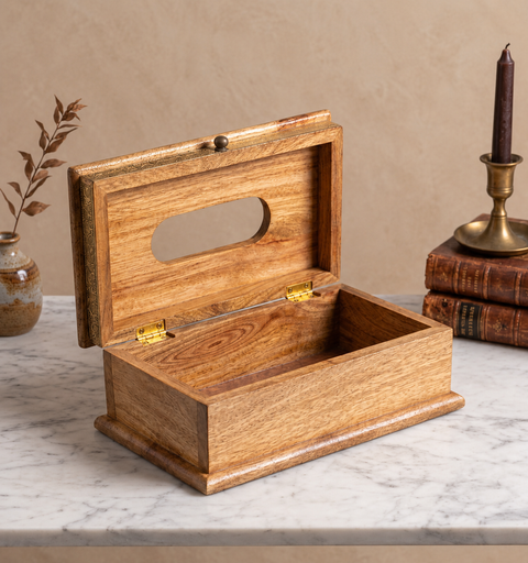Kesar Handcrafted Wooden Tissue Box