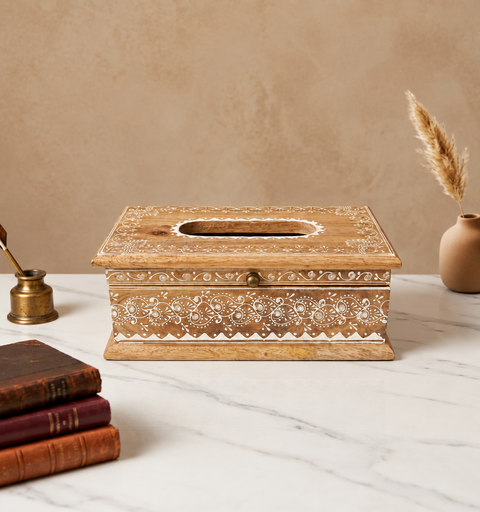 Kesar Handcrafted Wooden Tissue Box