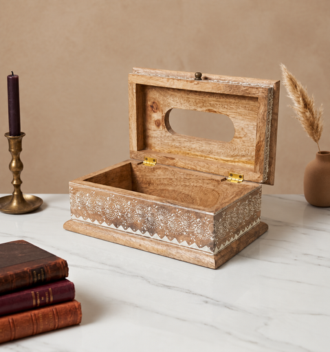 Kesar Handcrafted Wooden Tissue Box