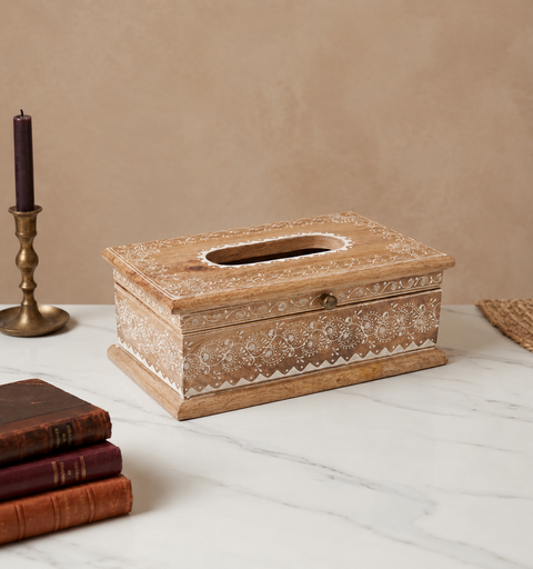 Kesar Handcrafted Wooden Tissue Box