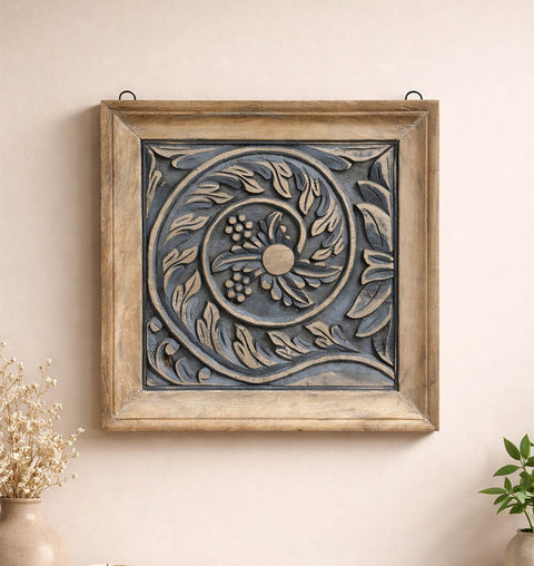 Handcrafted Wooden Carved Wall Panel – Small Decorative Art