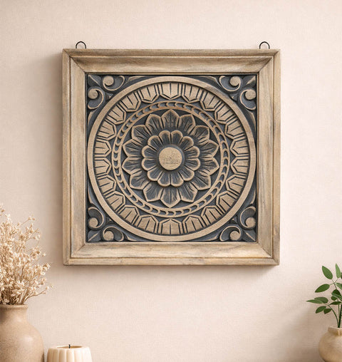 Handcrafted Wooden Carved Wall Panel – Small Decorative Art