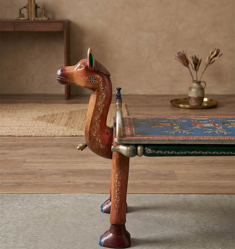Handcrafted Camel Head Wooden Bench with Ambrose Art Finish