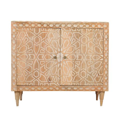 Geometric Floral Wooden Carved 2 Door Cabinet - Simply Home