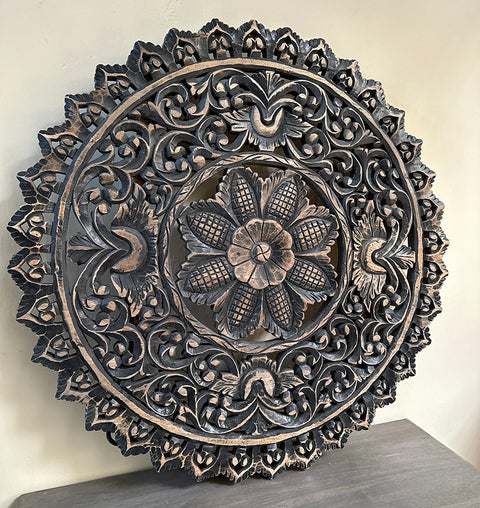 Handcarved Wall Panel – Floral Mandala