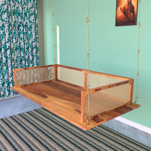 Rattan Breeze Wooden Indoor Swing with Backrest