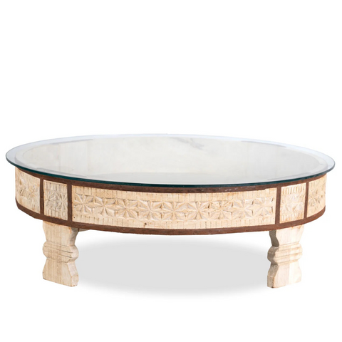 Indian Chakki Coffee Table with Glass Top
