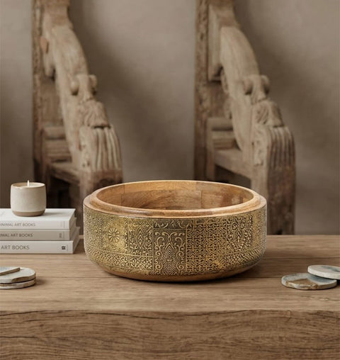 Zariya Brass Fitted Wooden Tray
