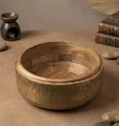 Zariya Brass Fitted Wooden Tray
