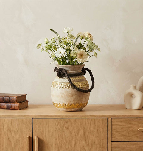 Handcrafted Wooden Pot with Brass Detailing