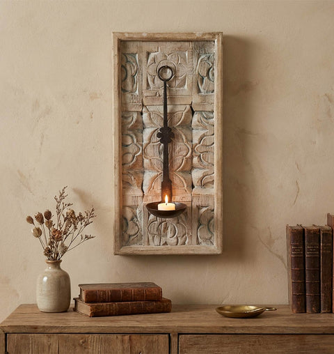 Hand Carved Wooden Wall Candle Holder