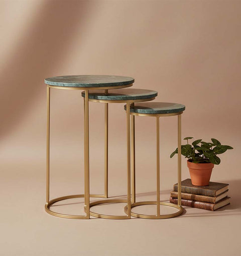 Marble Top Round Nesting Table Set of 3 With Iron Legs