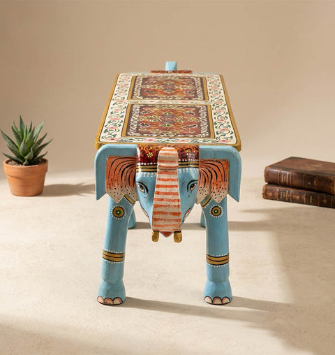 Gajraj Dvaya Handcrafted Double Elephant Wooden Bench