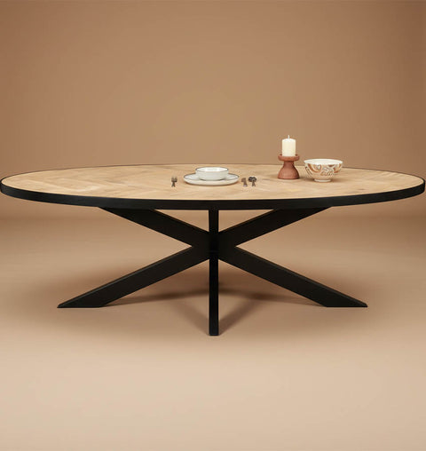 Round Wooden Dining Table with X-Base Metal Legs