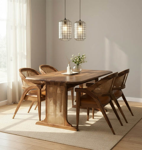 Ravello Sheesham Rattan Fusion Dining Set - 6 Seater