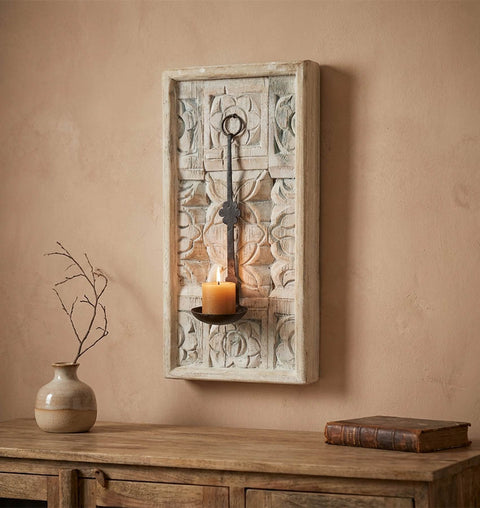 Hand Carved Wooden Wall Candle Holder