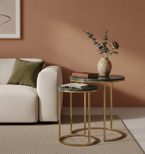 Marble Top Round Nesting Table Set of 3 With Iron Legs