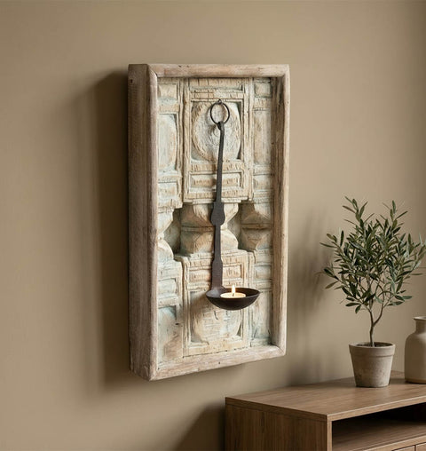 Hand Carved Wooden Wall Candle Holder