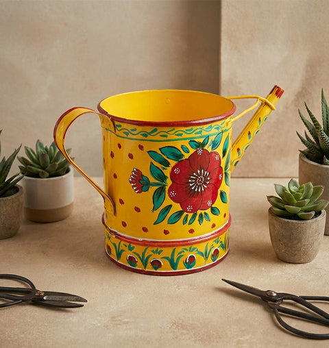 Hand-Painted Iron Watering Can – Indian Folk Art