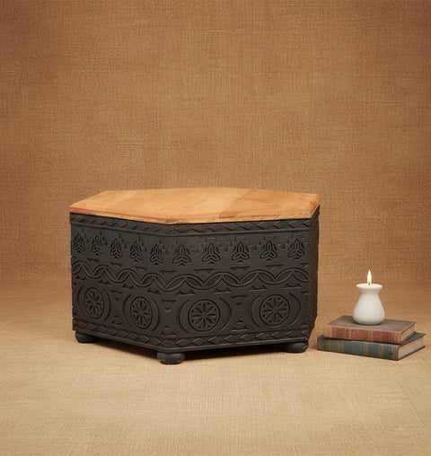 Wooden Hand Carved Hexagon Coffee Table